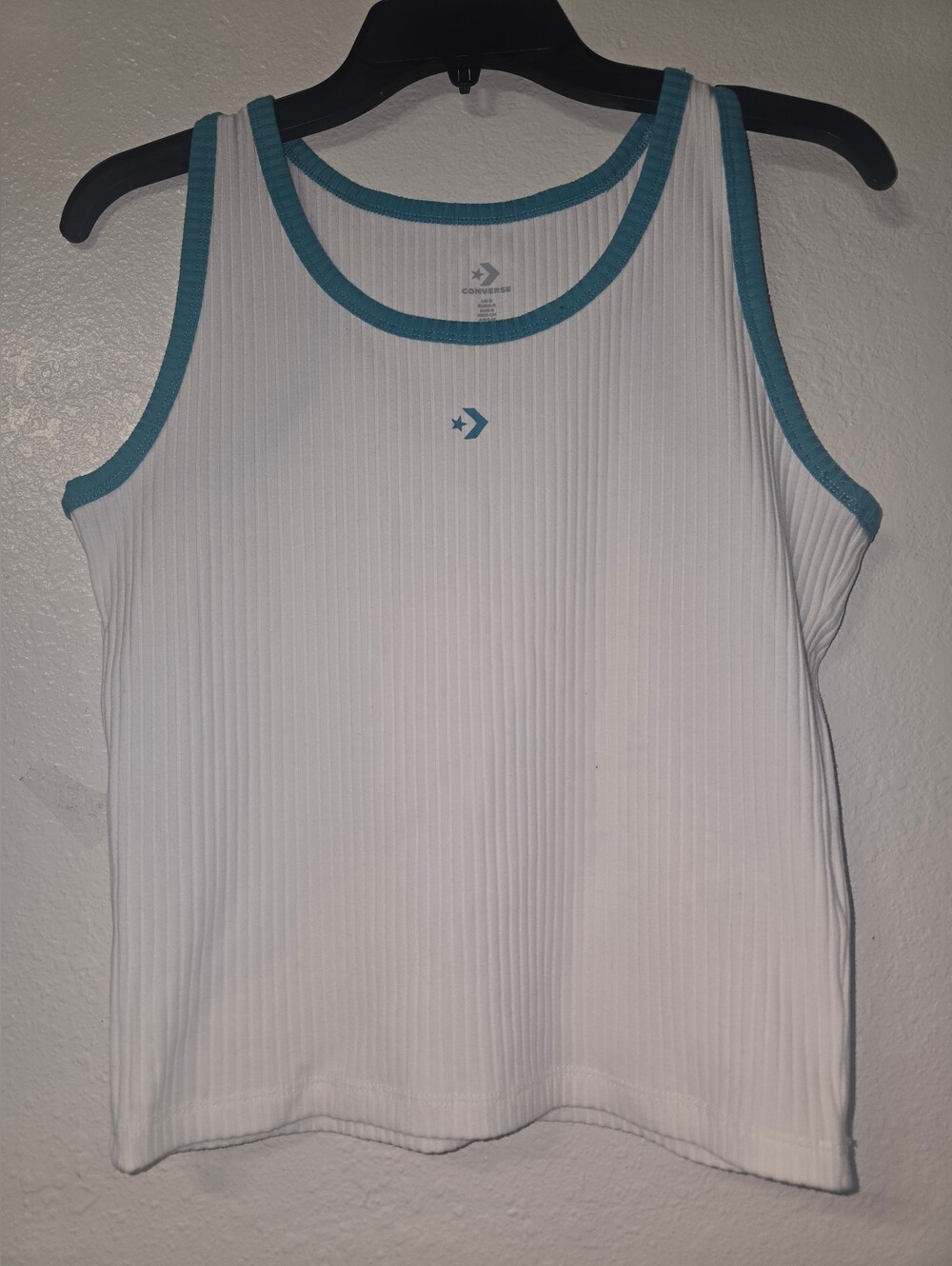 Converse White Ribbed Tank with Teal Trim